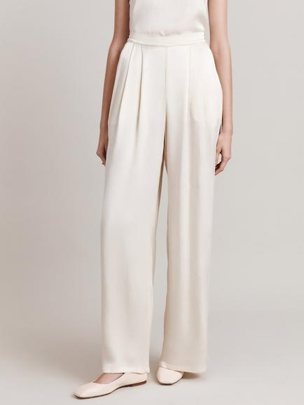 Ghost Celine Wide Leg Satin Trousers, Ivory