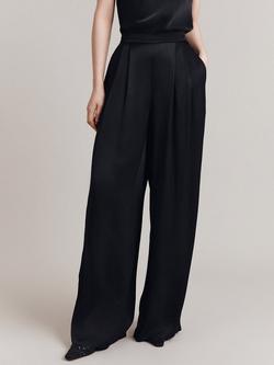 Ghost Celine Wide Leg Satin Trousers, Black
