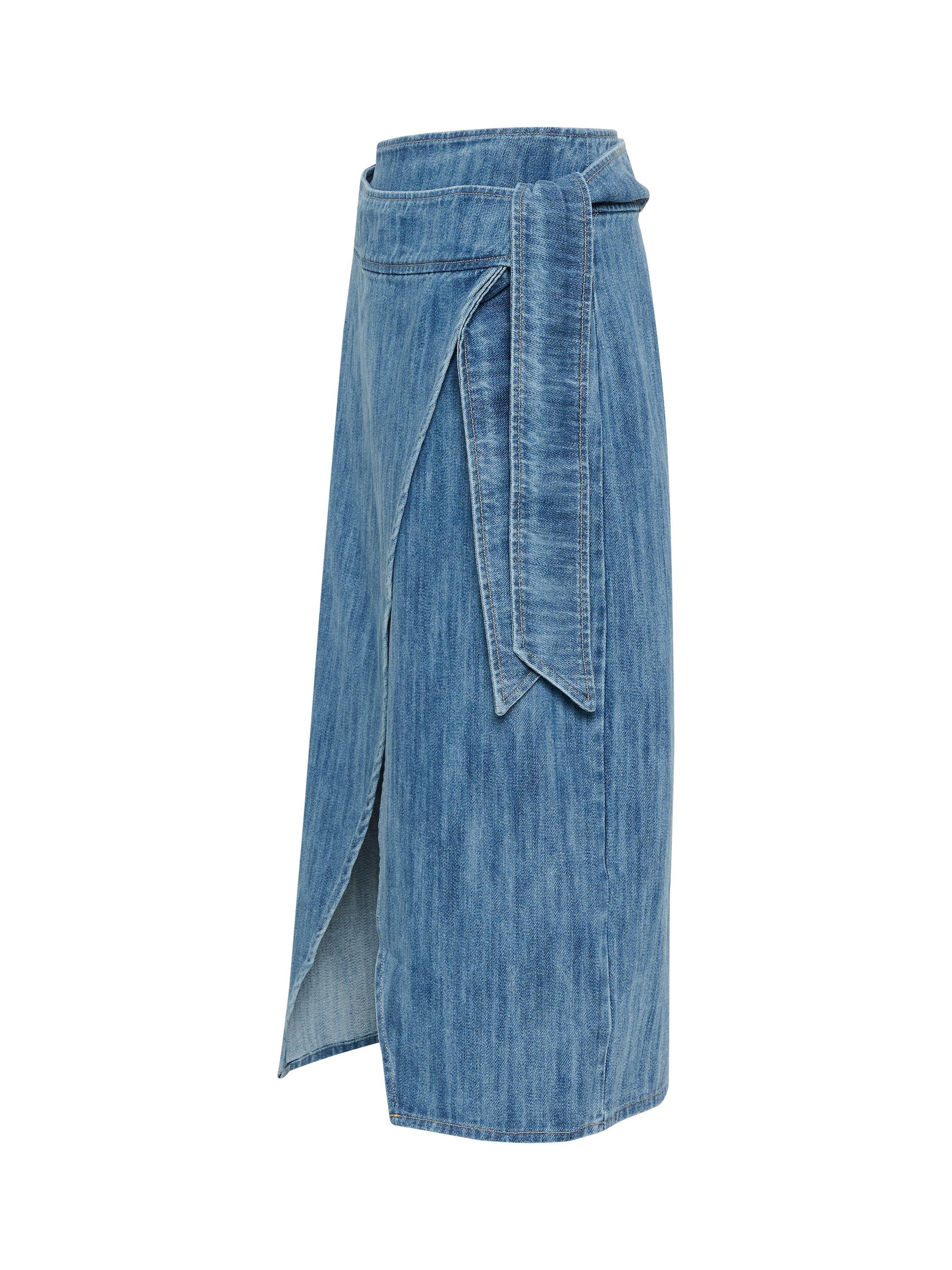 Product image 6 of 6, which shows Soaked In Luxury Alba Wrap Denim Midi Skirt, Classic Blue Denim, M