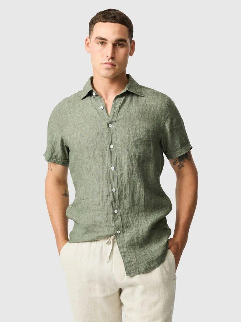 Product image 1 of 5, which shows Rodd & Gunn Palm Beach Linen Slim Fit Short Sleeve Shirt, Ash, XS