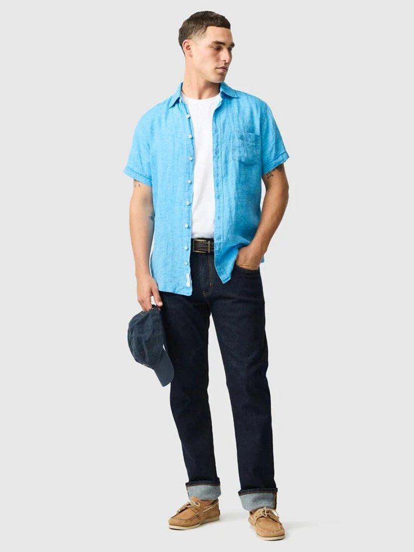 Product image 2 of 6, which shows Rodd & Gunn Palm Beach Linen Slim Fit Short Sleeve Shirt, Cobalt, XS
