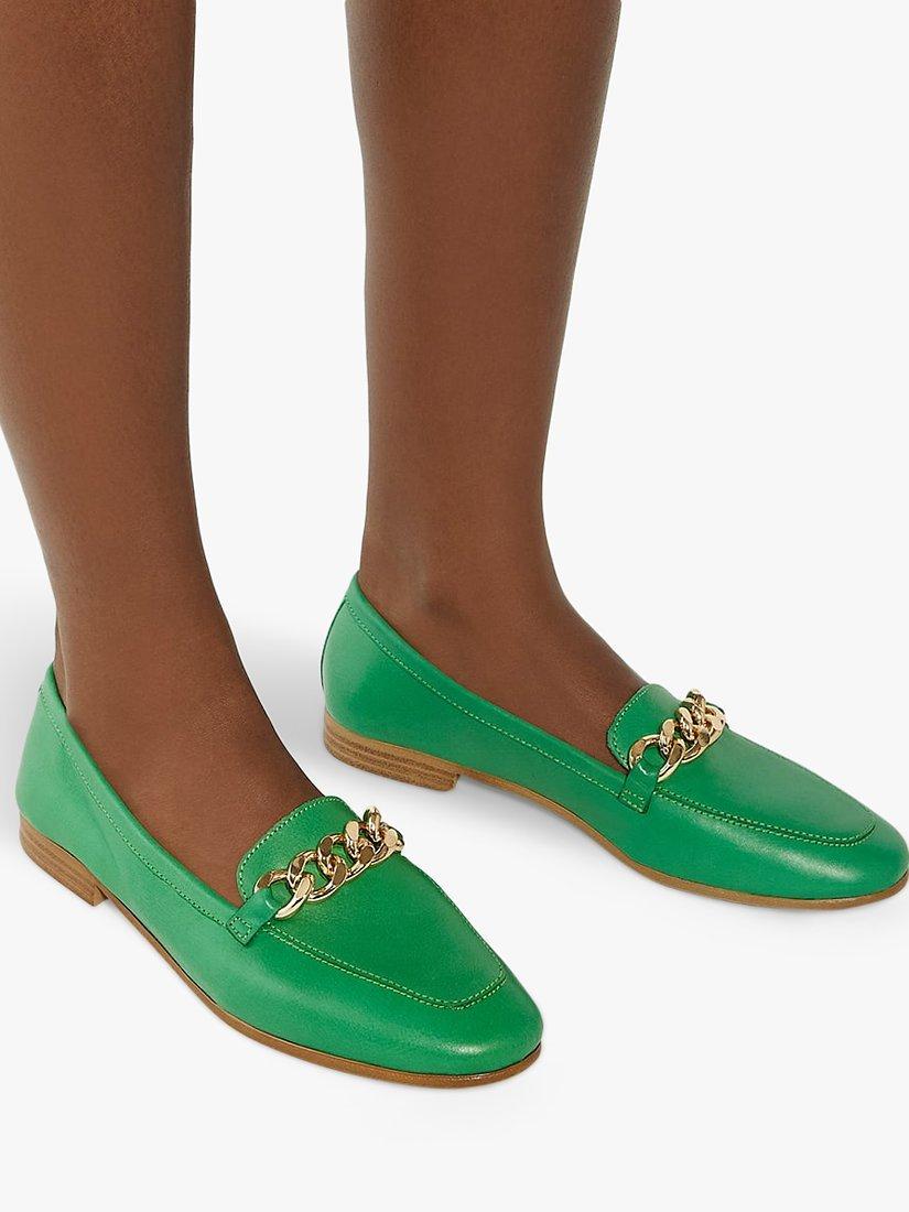 Dune Goldsmith Leather Chain Detail Loafers, Green, 3