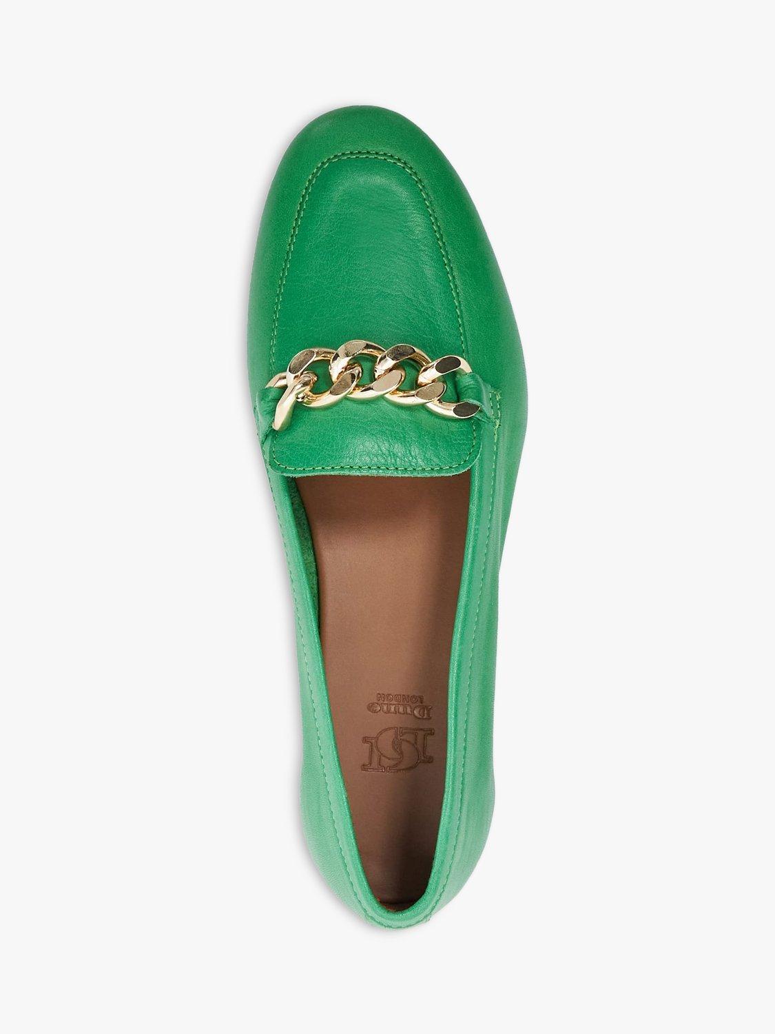 Dune Goldsmith Leather Chain Detail Loafers, Green, 3