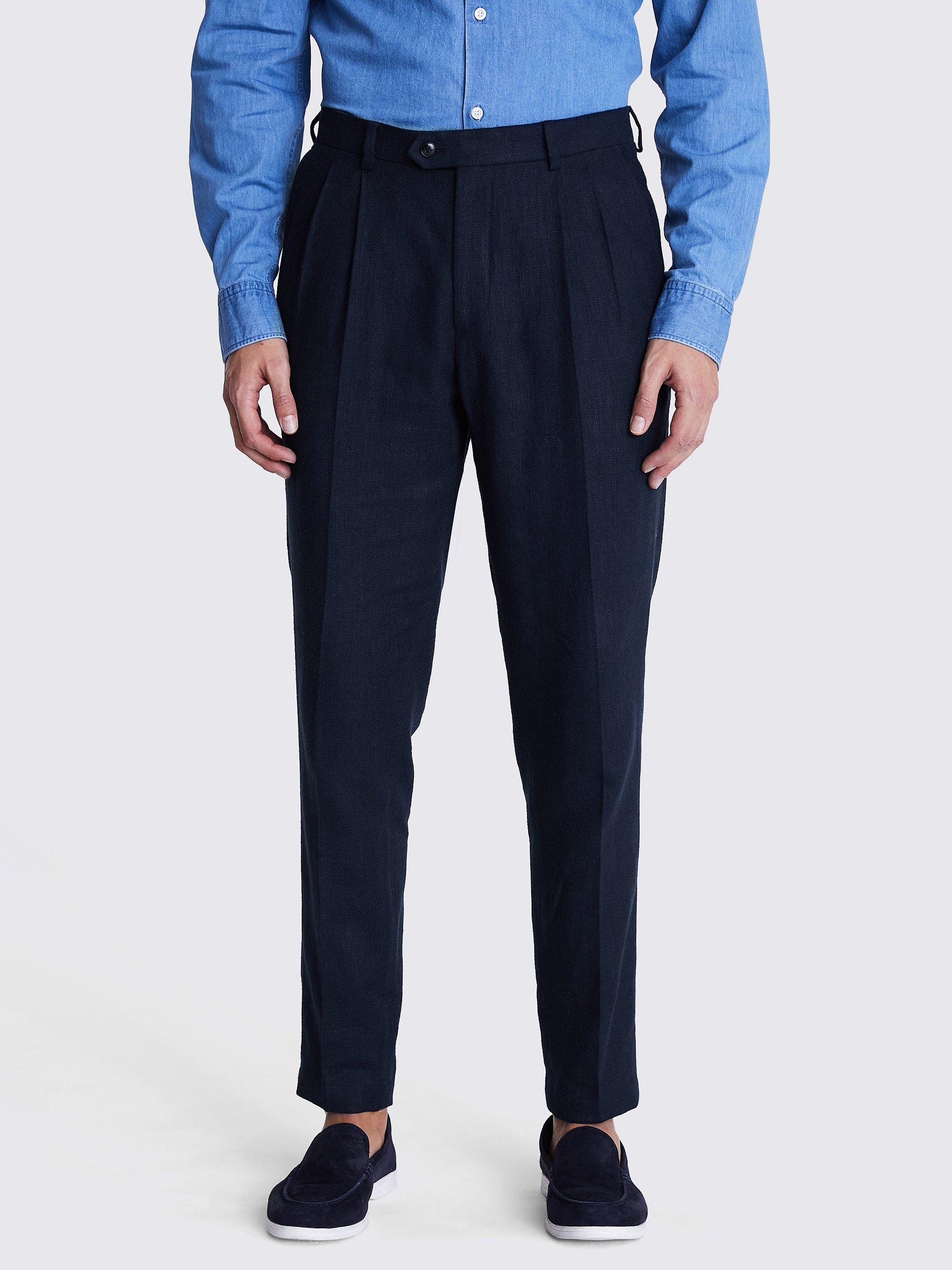 Moss Tailored Fit Herringbone Trousers, Navy