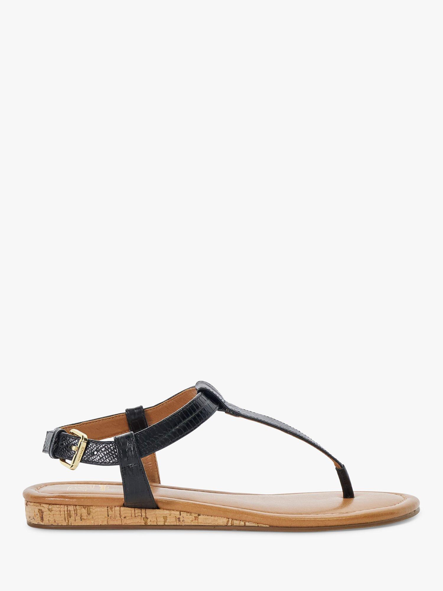 Dune Lari Leather Reptile Toe Post Sandals, Black