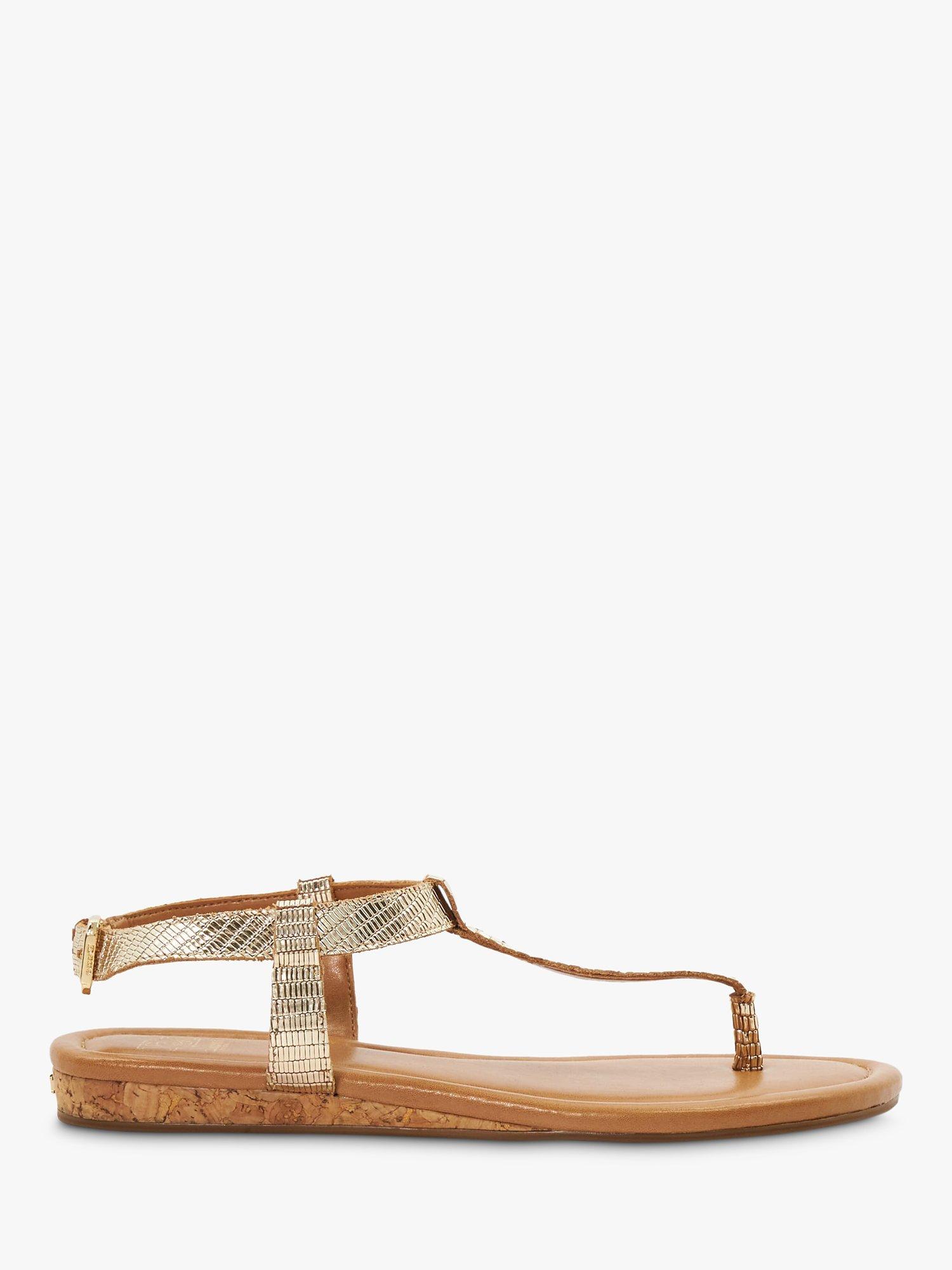 Dune Lari Leather Reptile Toe Post Sandals, Gold