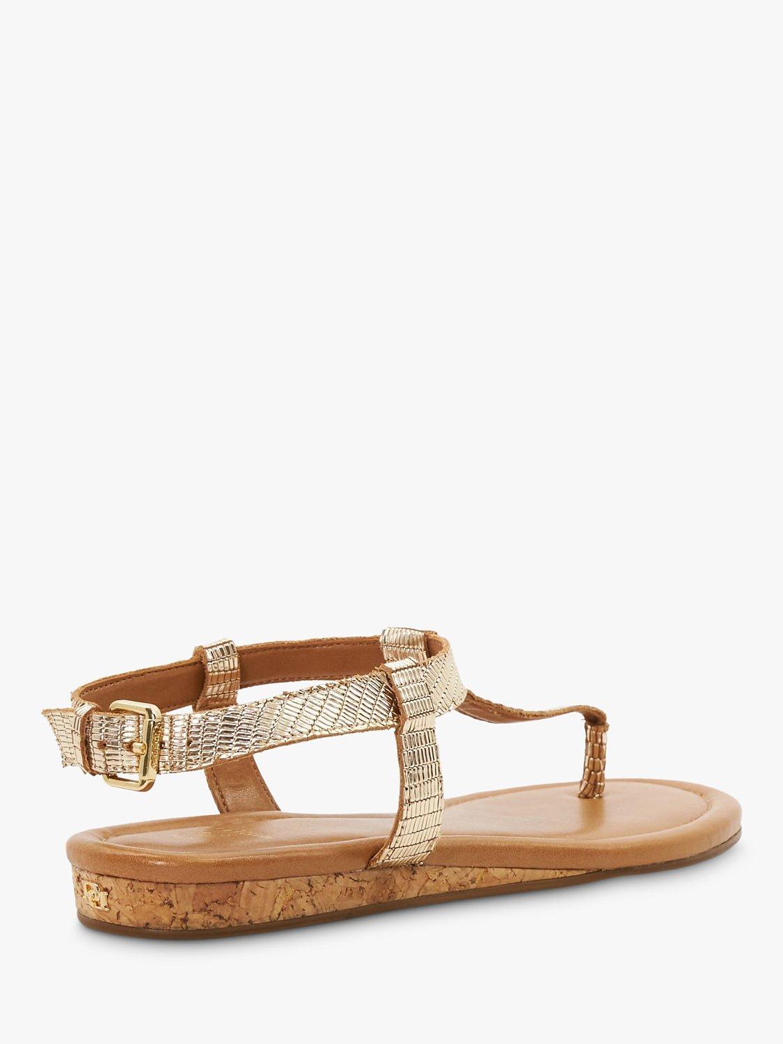 Dune Lari Leather Reptile Toe Post Sandals, Gold, 3