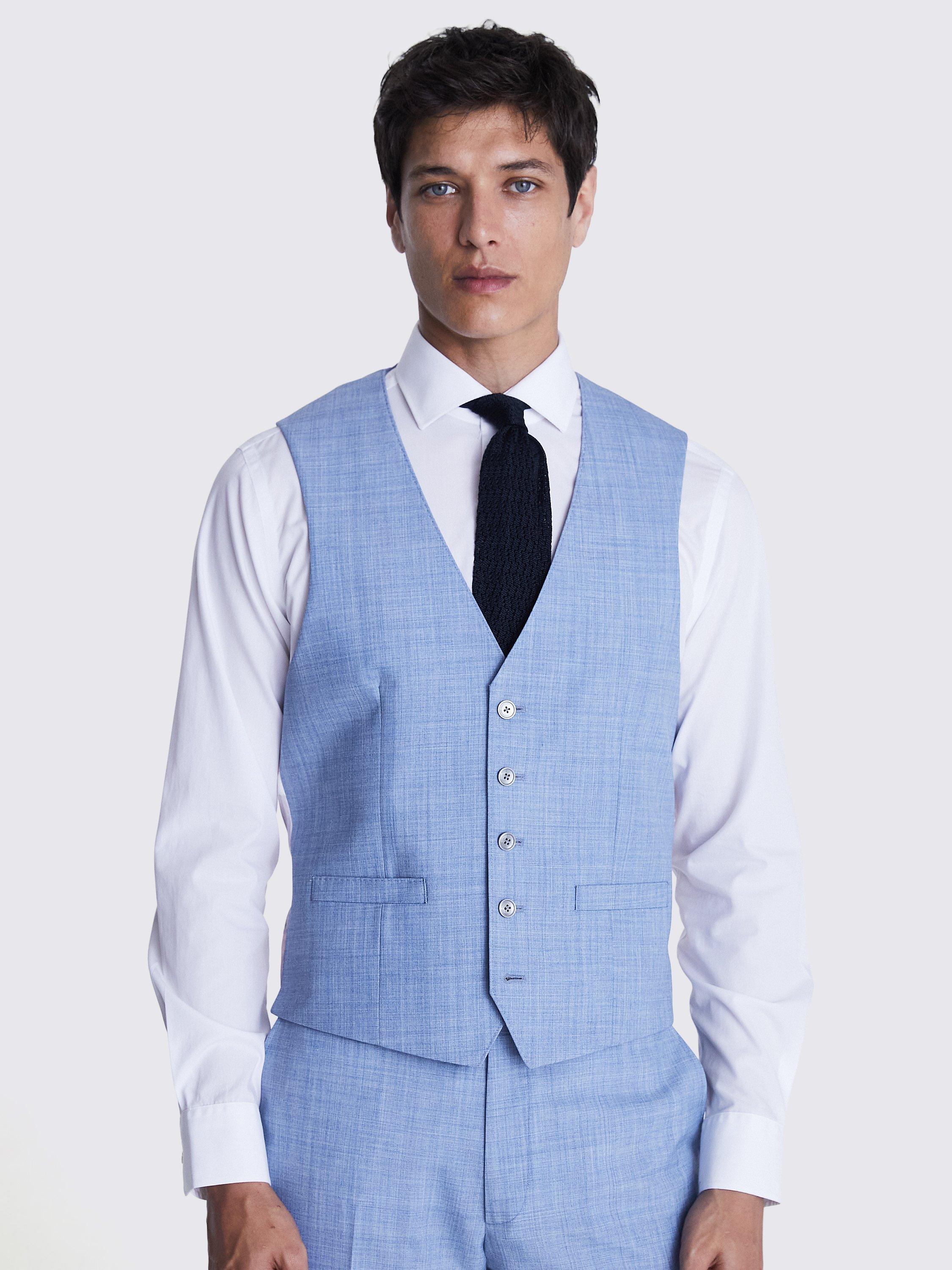 Moss Slim Fit Wool Blend Marl Waistcoat, Sky Blue