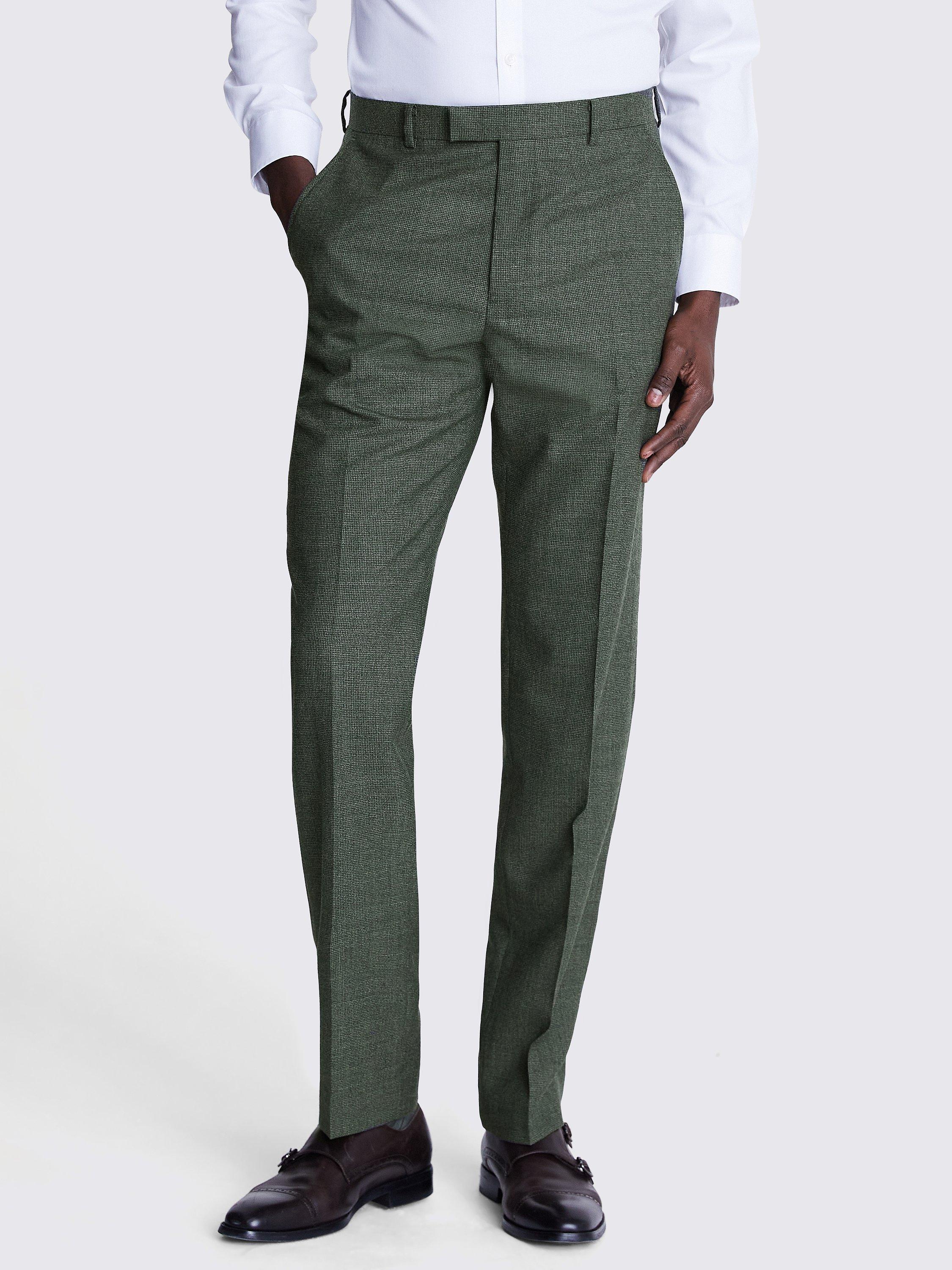 Moss Dogtooth Check Wool Regular Fit Suit Trousers, Green