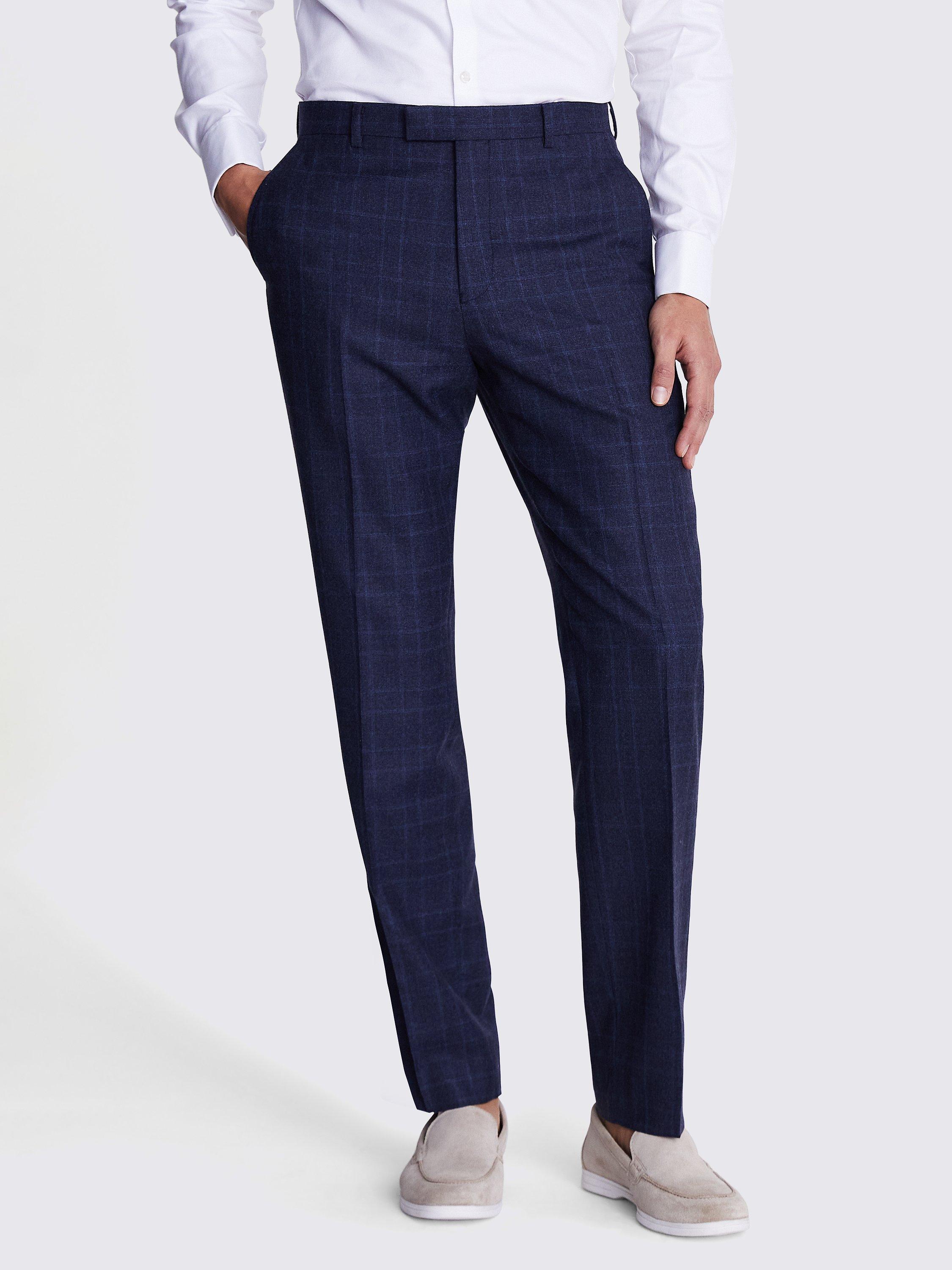 Moss Check Wool Regular Fit Suit Trousers, Blue