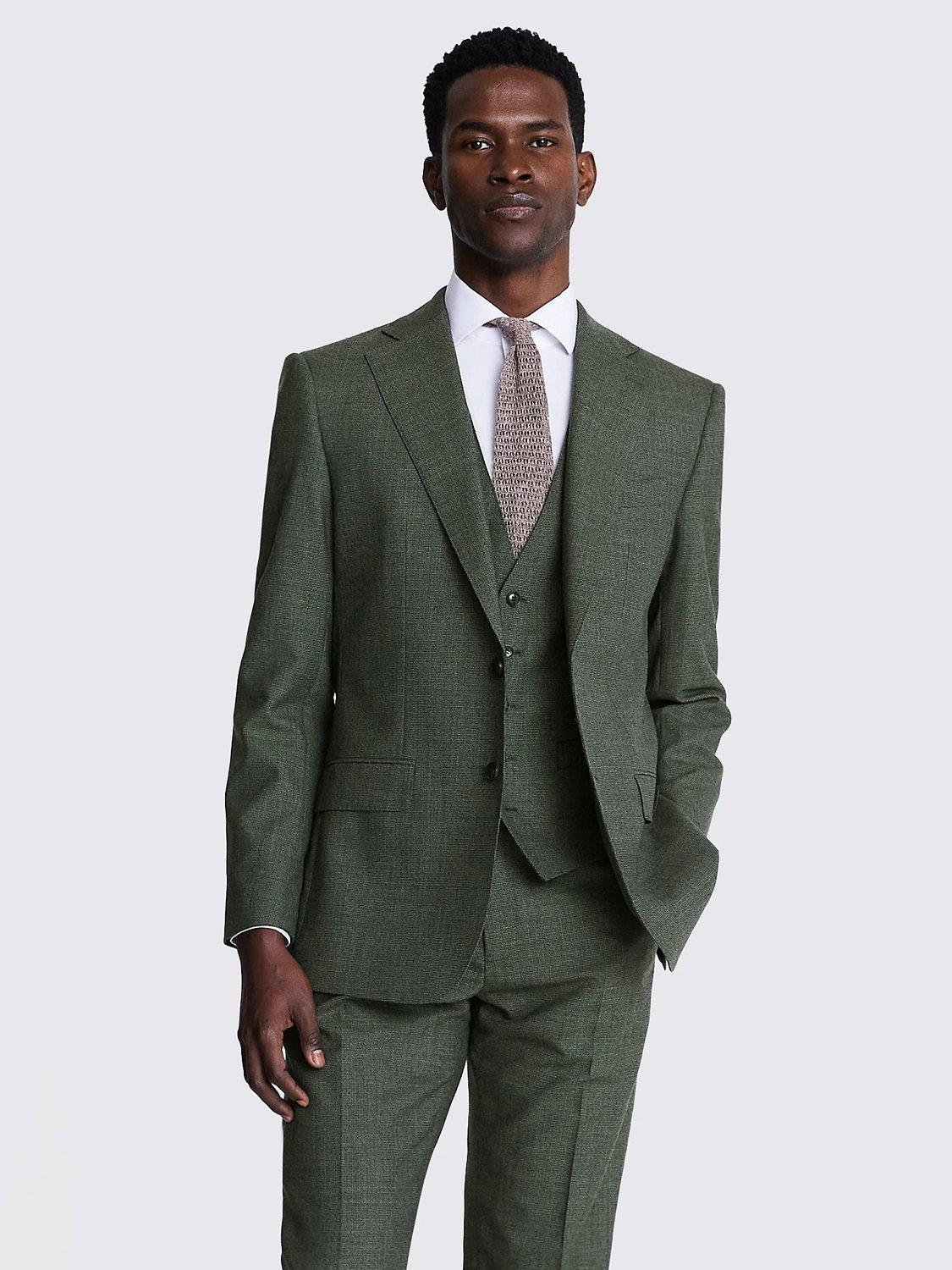 Moss Dogtooth Check Wool Regular Fit Suit Jacket, Green