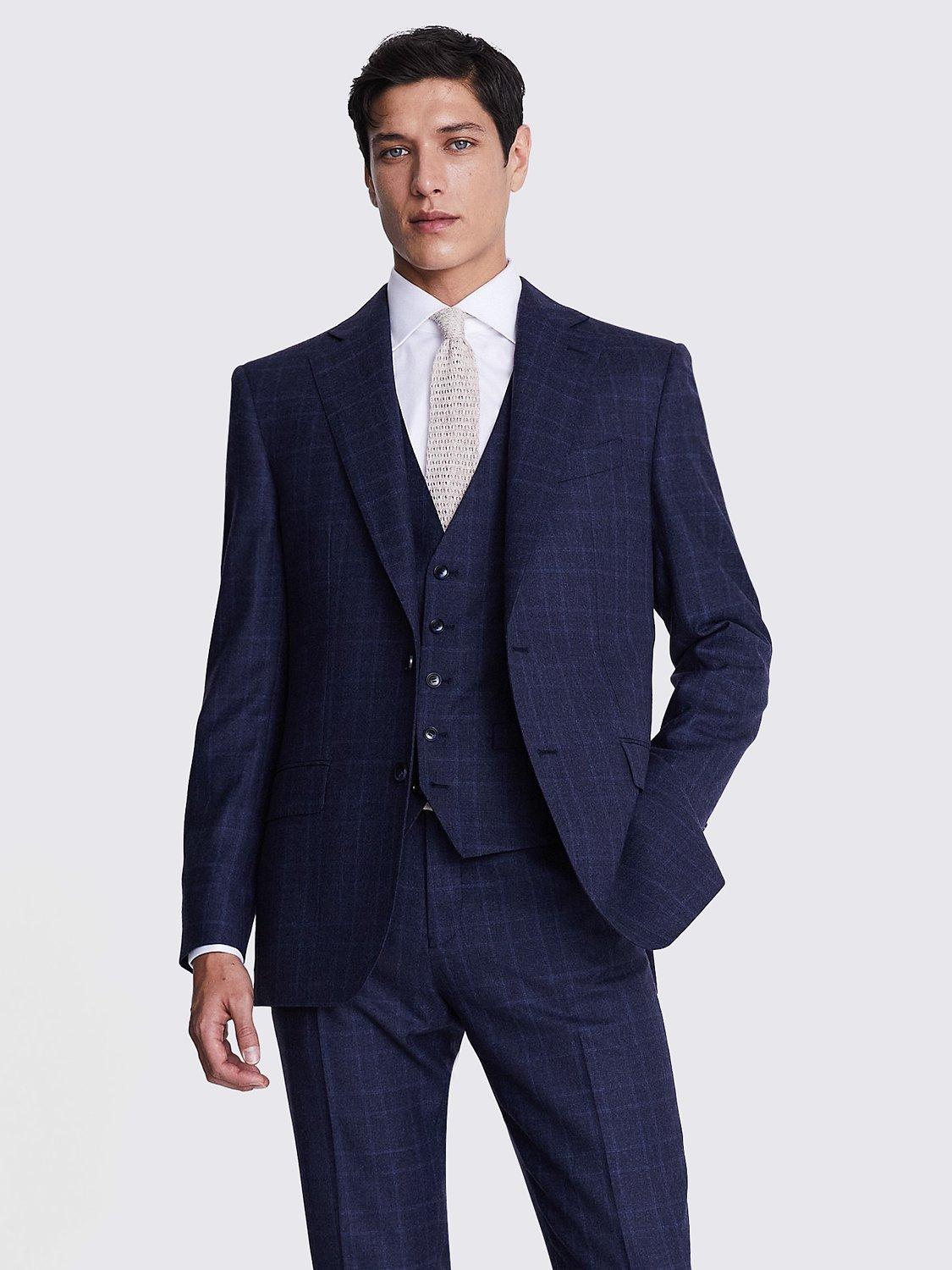 Moss Check Wool Regular Fit Suit Jacket, Blue