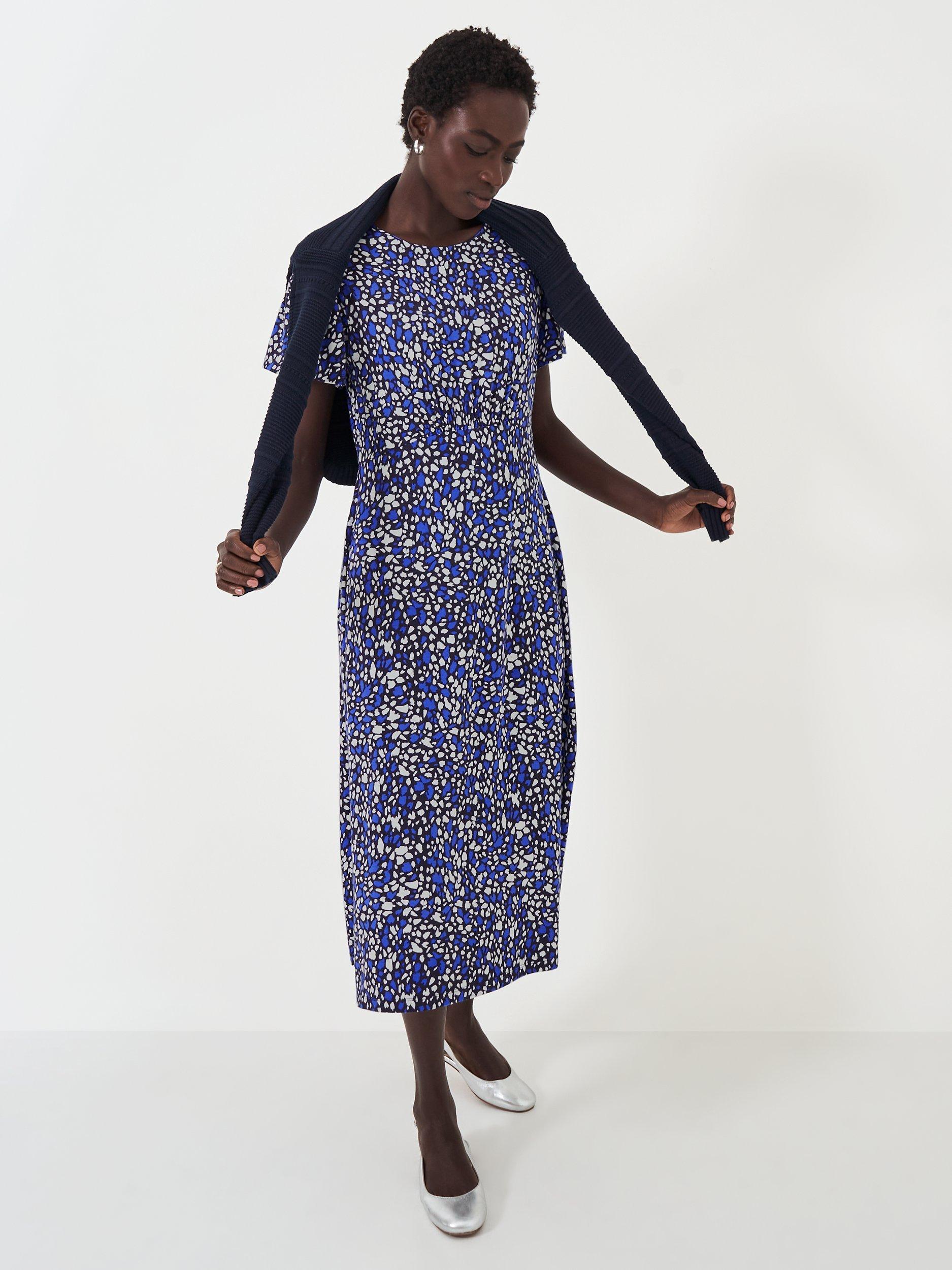 Crew Clothing Jenna Petal Print Jersey Midi Dress, Dark Blue