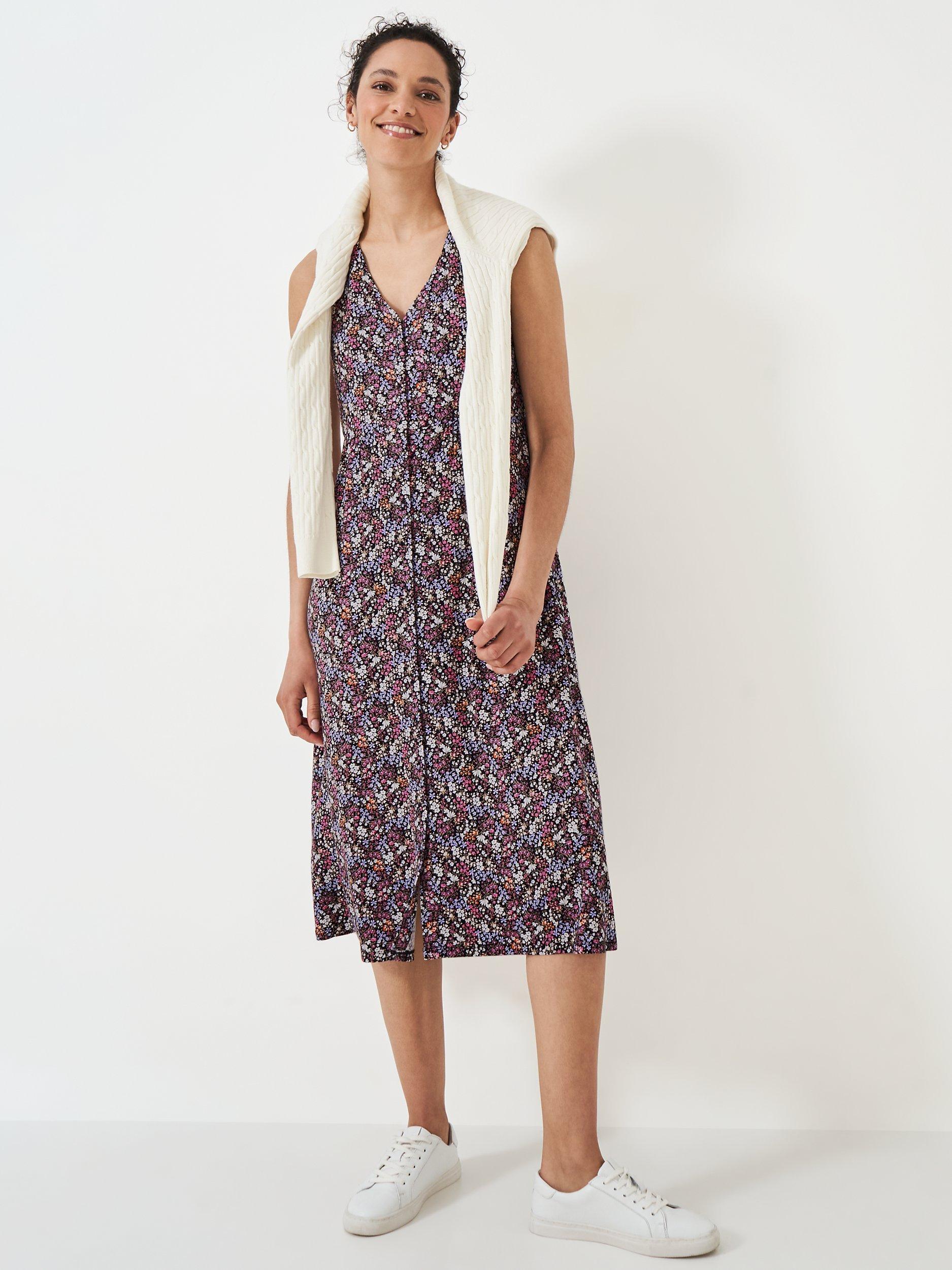 Crew Clothing Alyssa Sleeveless Button Through Dress, Multi/Pink