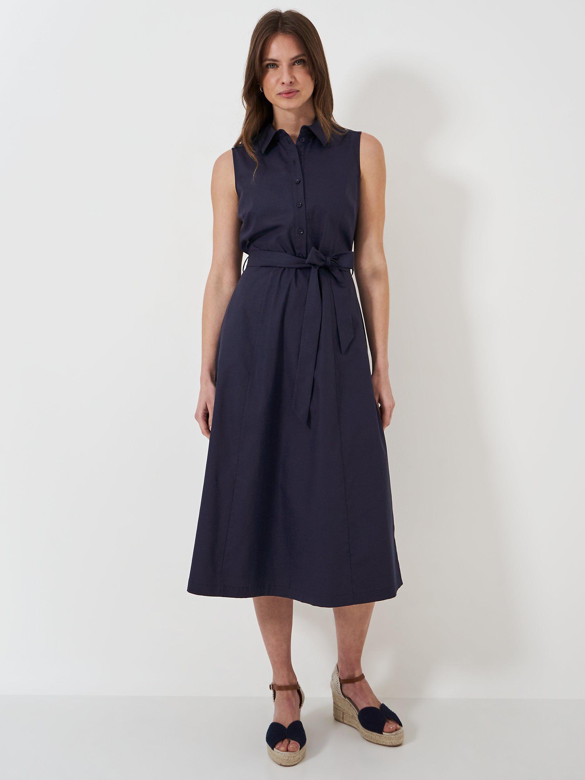 Crew Clothing Sleeveless Shirt Dress Navy Blue