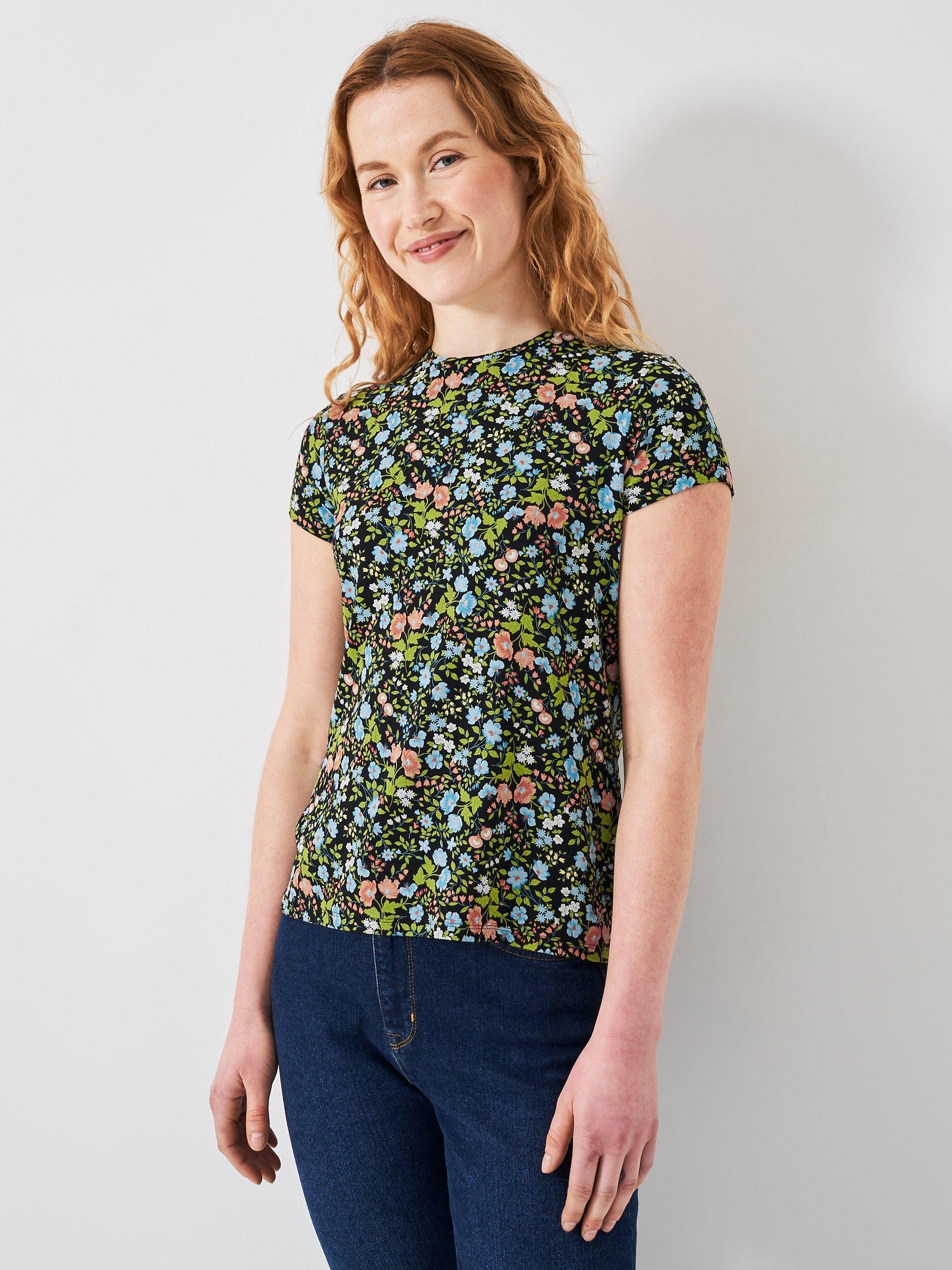 Crew Clothing Cotton Blend Floral T-shirt, Dark Blue/Multi