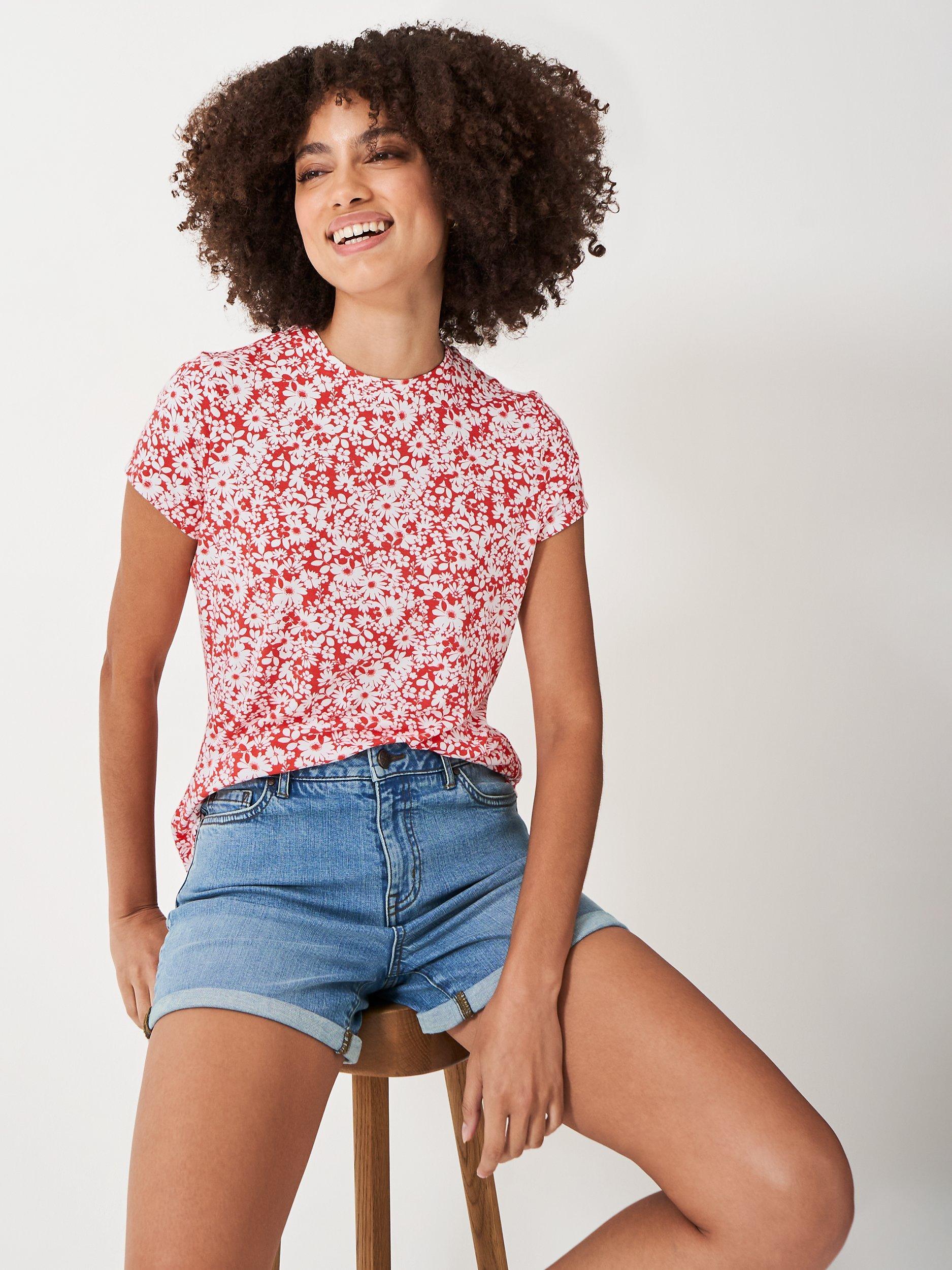 Crew Clothing Floral Print Top, Red/White