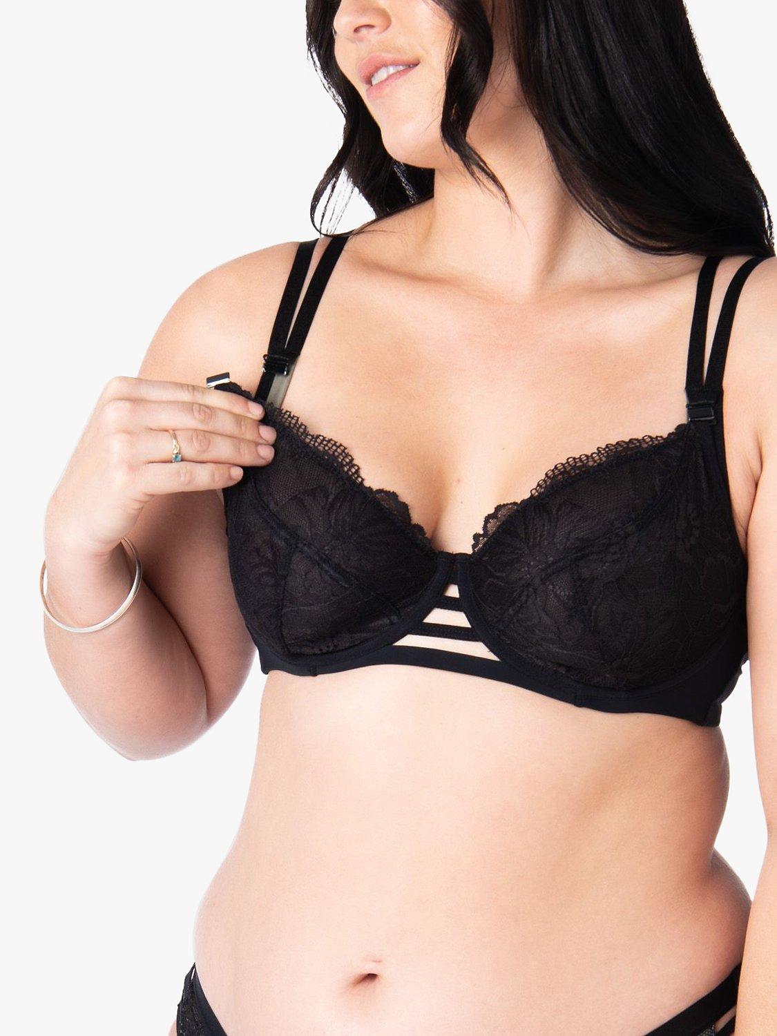Product image 4 of 6, which shows Hotmilk True Luxe Floral Lace Flexiwire Nursing Bra, Black, 32D