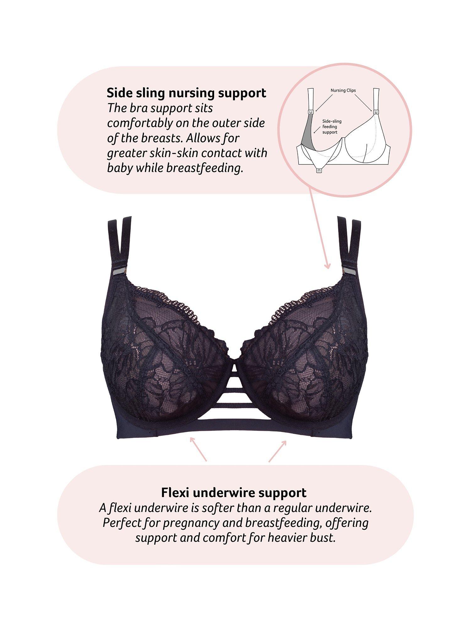 Product image 6 of 6, which shows Hotmilk True Luxe Floral Lace Flexiwire Nursing Bra, Black, 32D
