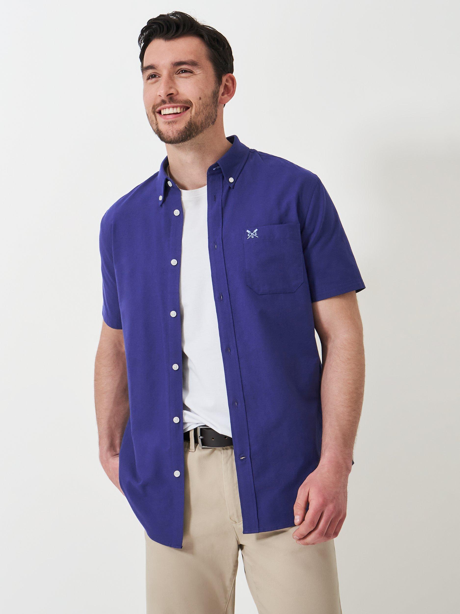 Crew Clothing Short Sleeve Oxford Shirt, Dark Blue