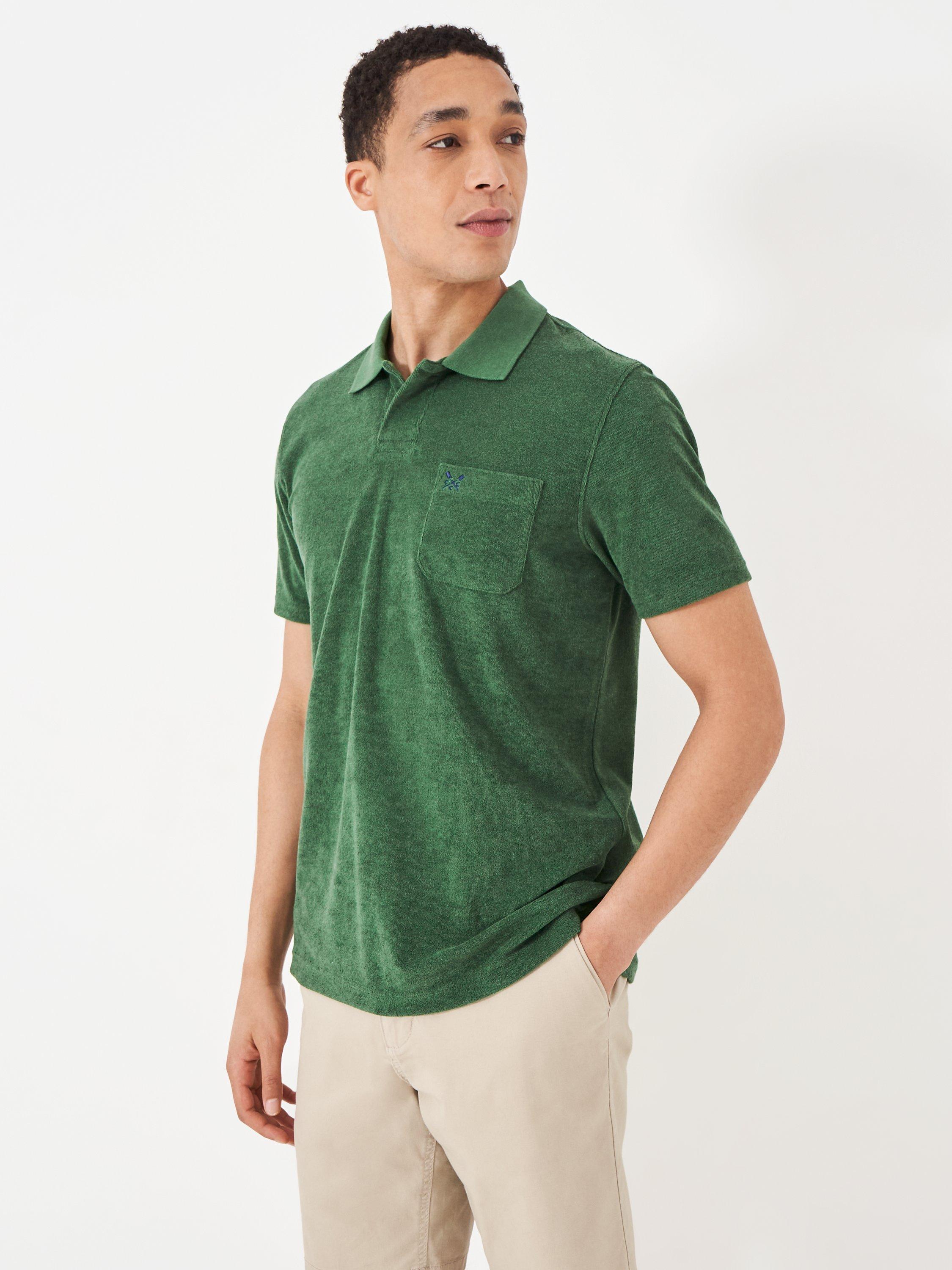 Crew Clothing Towelling Polo Shirt, Dark Green