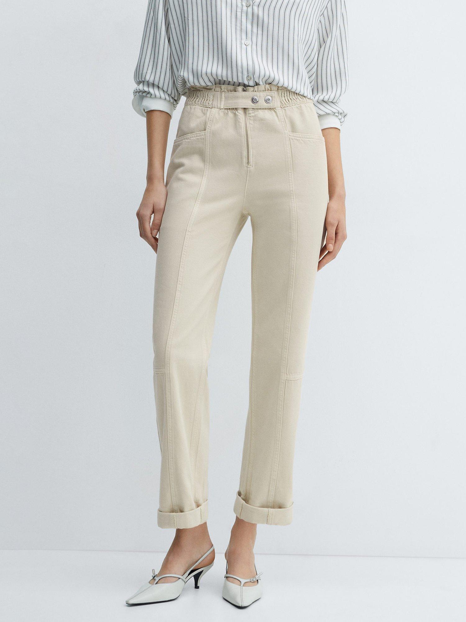 Mango Camila High Rise Tapered Jeans, Light Beige