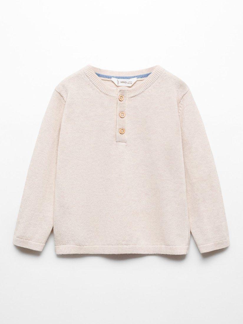 Mango Baby Dingo Button Detail Knit Jumper, Light Pastel Brown