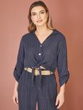 Yumi Italian Linen Striped Front Tie Shirt