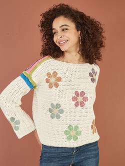Yumi Crochet Flower Jumper, Ivory