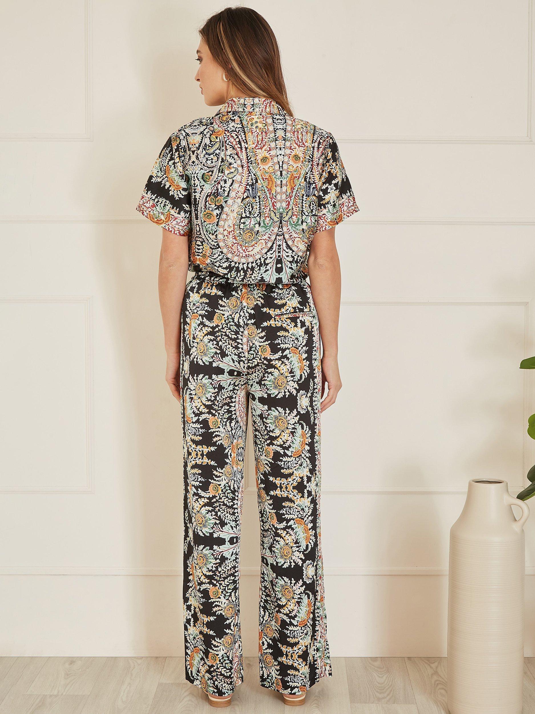 Product image 3 of 4, which shows Yumi Satin Paisley Print Short Sleeve Shirt, Black/Multi, 8