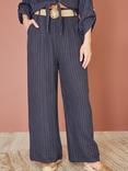 Yumi Italian Linen Striped Wide Leg Trousers & Belt