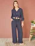 Yumi Italian Linen Striped Wide Leg Trousers & Belt