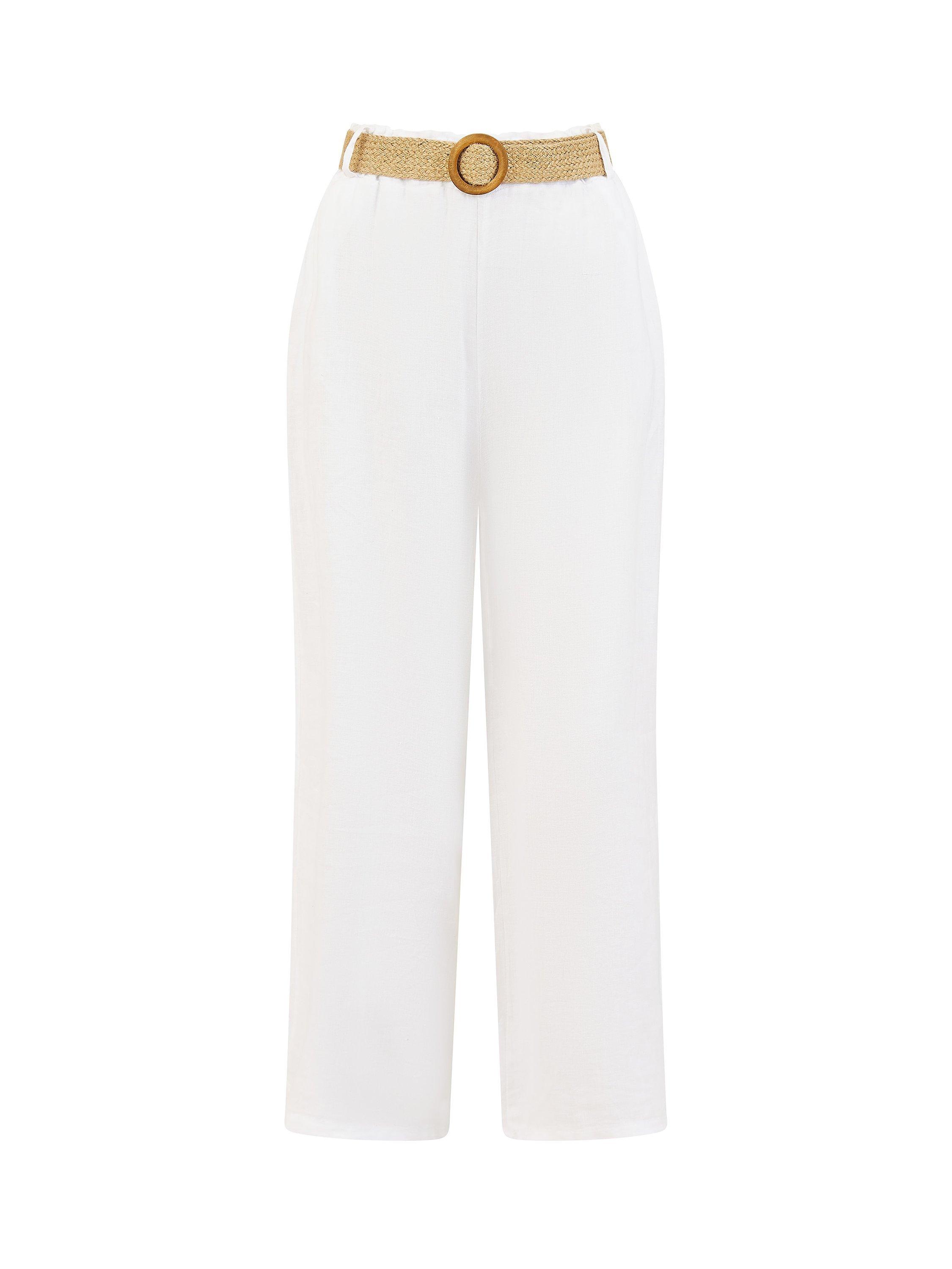 Product image 4 of 5, which shows Yumi Italian Linen Wide Leg Trousers & Belt, White, S