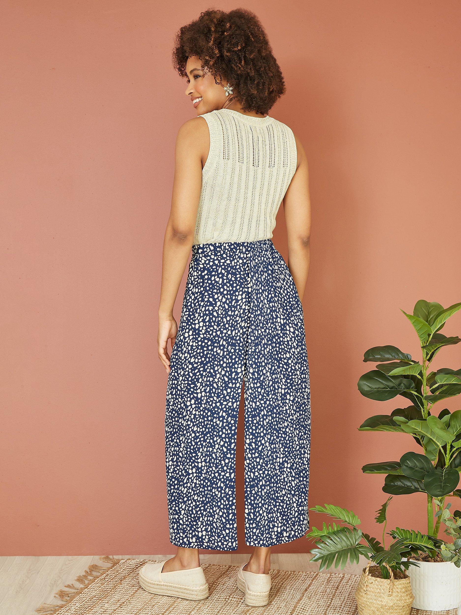 Product image 3 of 4, which shows Yumi Dash Print Culotte Trousers, Navy, 8