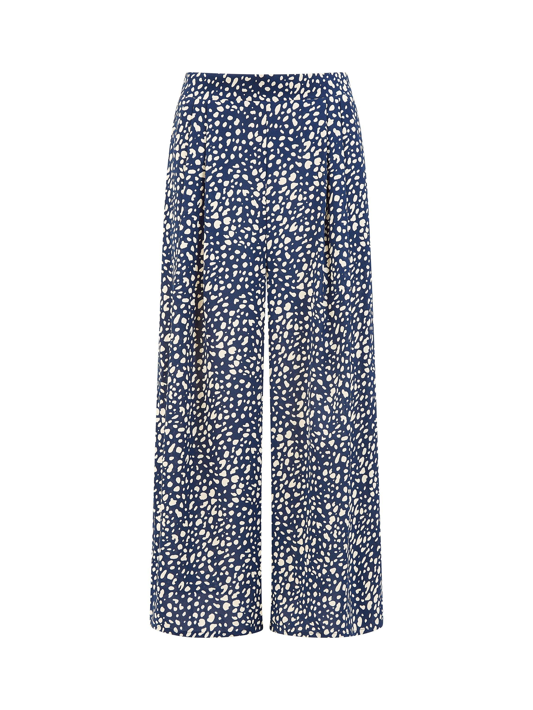 Product image 4 of 4, which shows Yumi Dash Print Culotte Trousers, Navy, 8