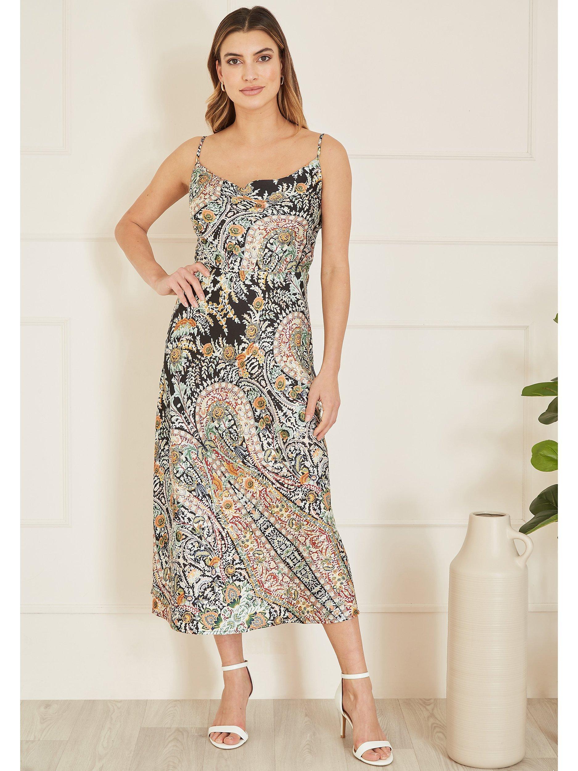 Yumi Paisley Print Midi Slip Dress Black Multi