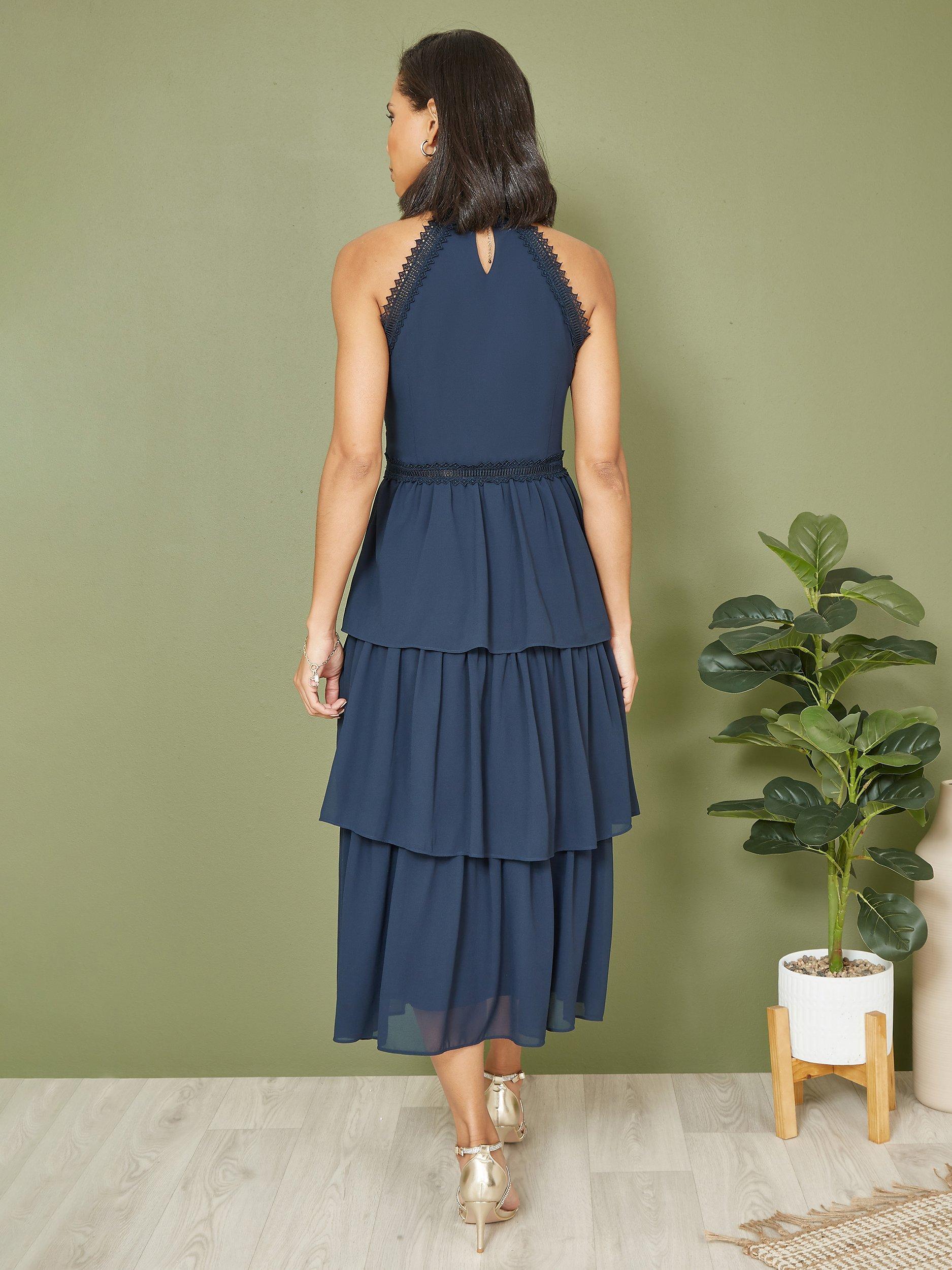 Yumi Lace Halter Neck Midi Dress, Navy, 8