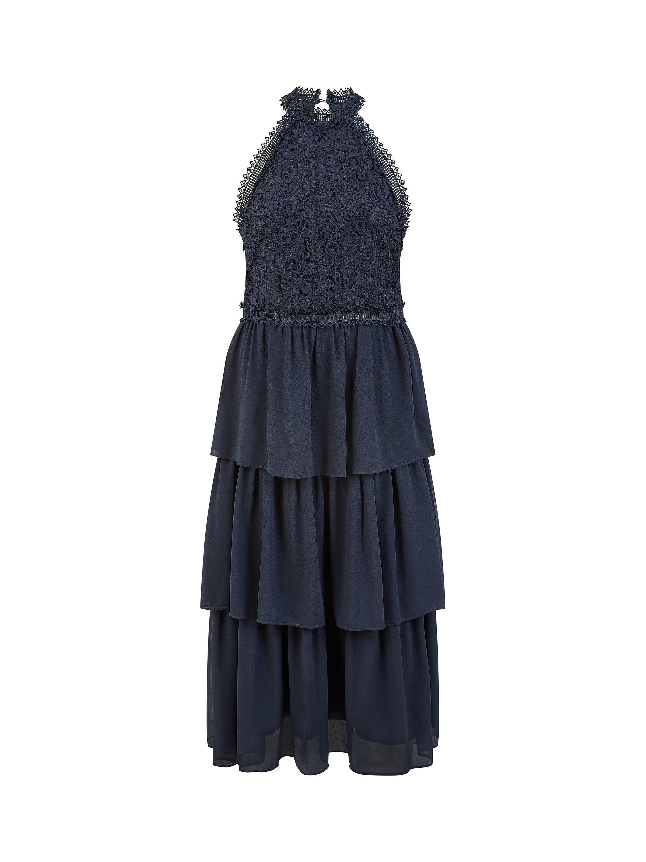 Yumi Lace Halter Neck Midi Dress, Navy, 8