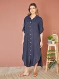 Yumi Italian Linen Relaxed Fit Midi Shirt Dress, Navy