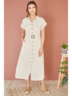 Yumi Button Through Midi Shirt Dress - view 2, Neutral