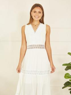 Yumi Lace Trim Cotton Maxi Sundress - view 2, White