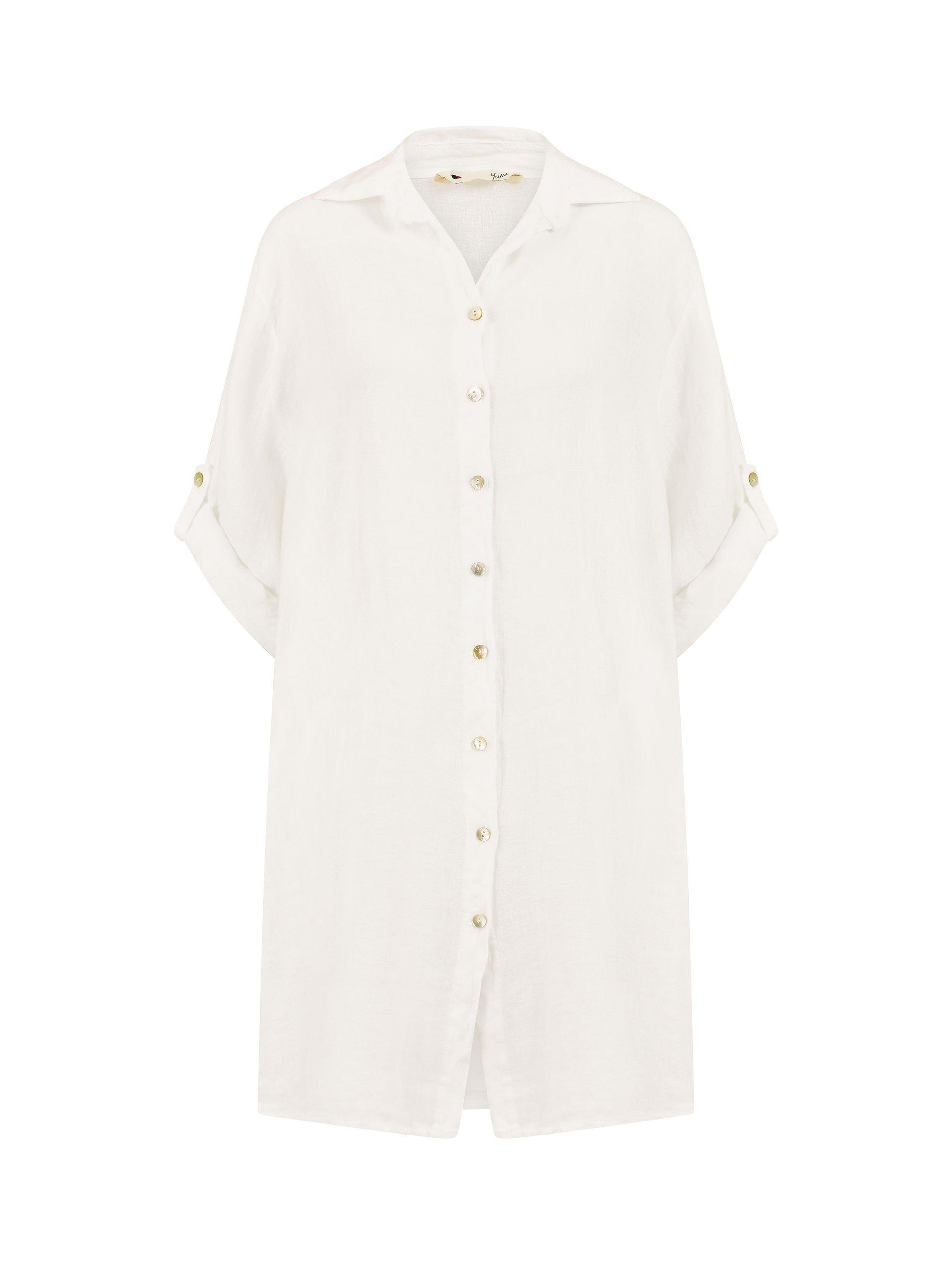 Product image 4 of 4, which shows Yumi Linen Relaxed Fit Longline Shirt Dress, White, S