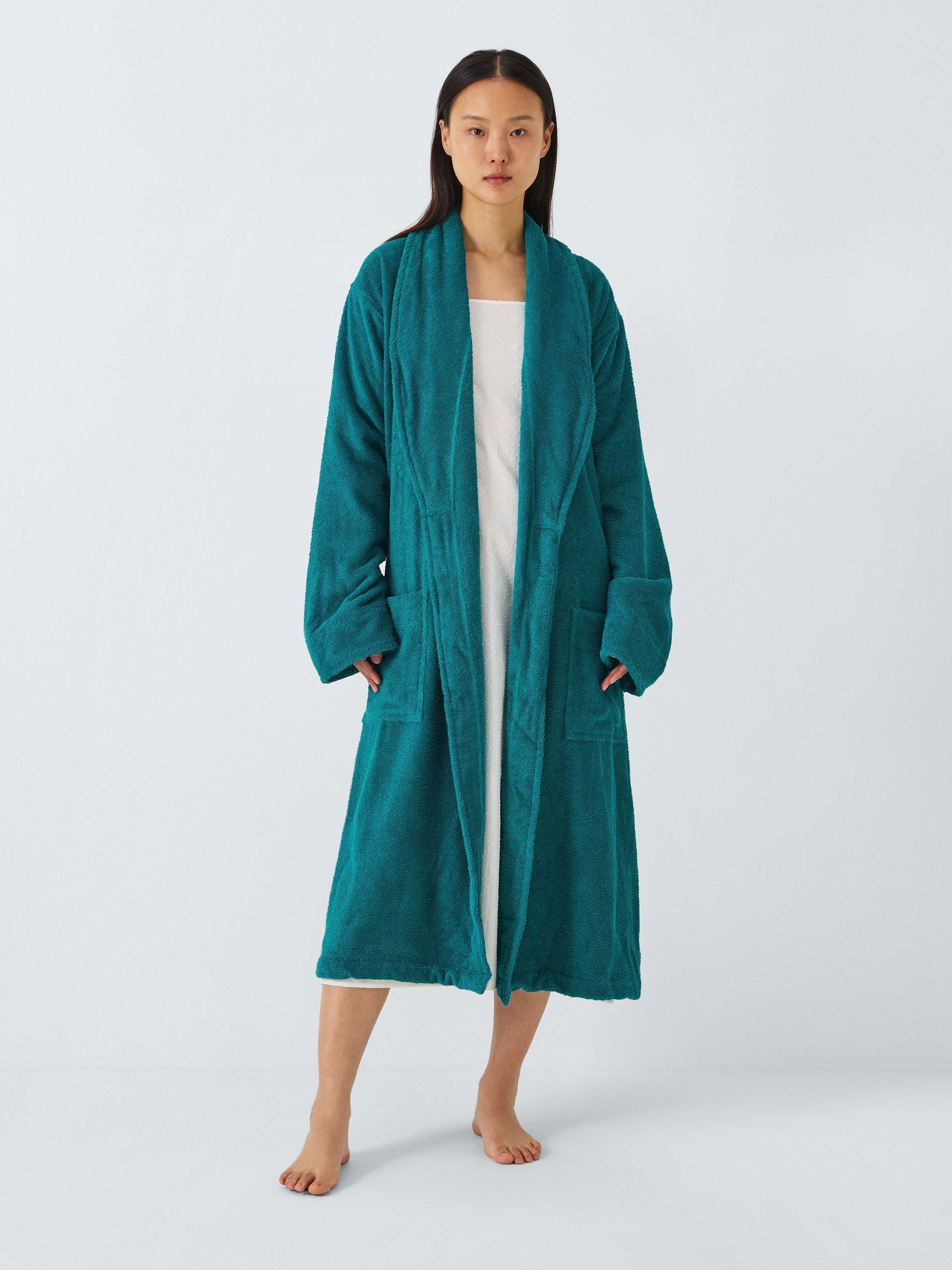 Product image 3 of 6, which shows John Lewis Egyptian Cotton Unisex Bath Robe, Dark Teal, XS-S