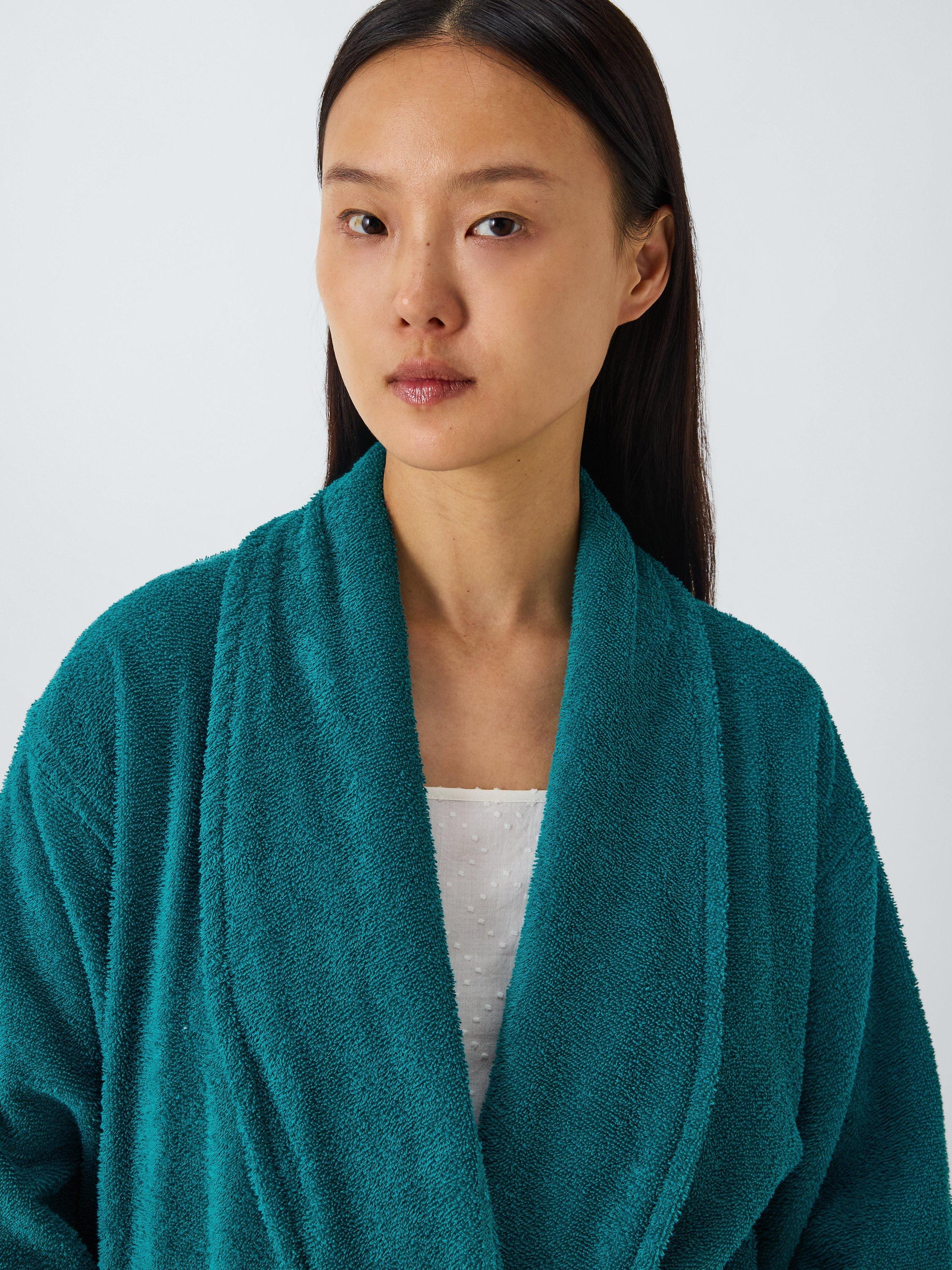 Product image 4 of 6, which shows John Lewis Egyptian Cotton Unisex Bath Robe, Dark Teal, XS-S