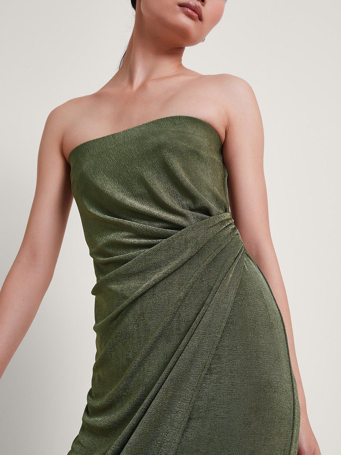Product image 4 of 5, which shows Monsoon Billi Ruched Bandeau Dress, Khaki, 20