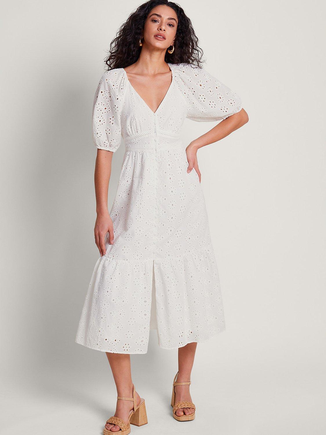 Monsoon Bettie Broderie Midi Dress, White