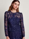 Monsoon Abelia Lace Jacket, Navy