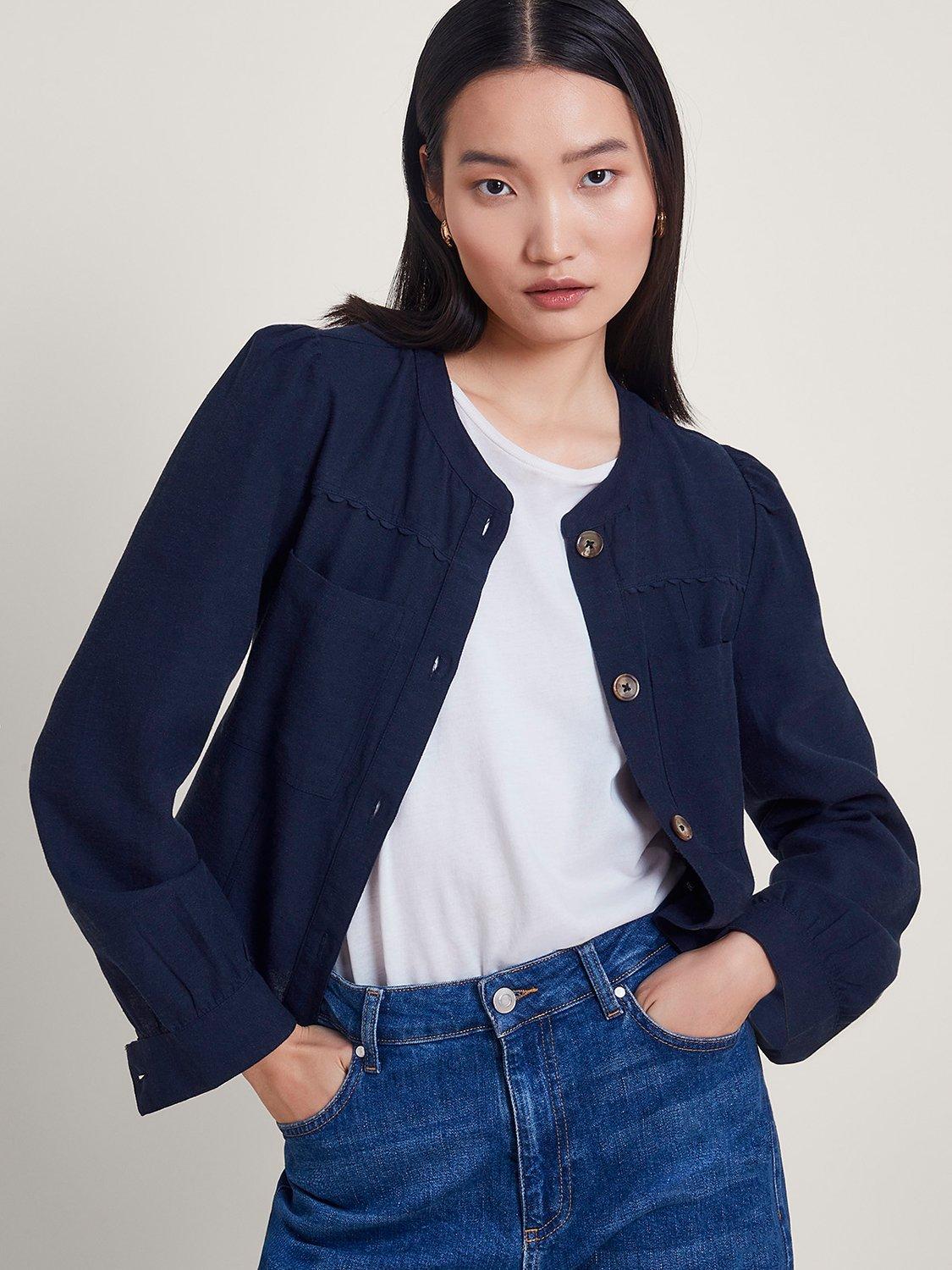 Monsoon Ziya Linen Blend Jacket, Navy