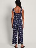 Monsoon Loretta Batik Print Cropped Jumpsuit, Navy/White