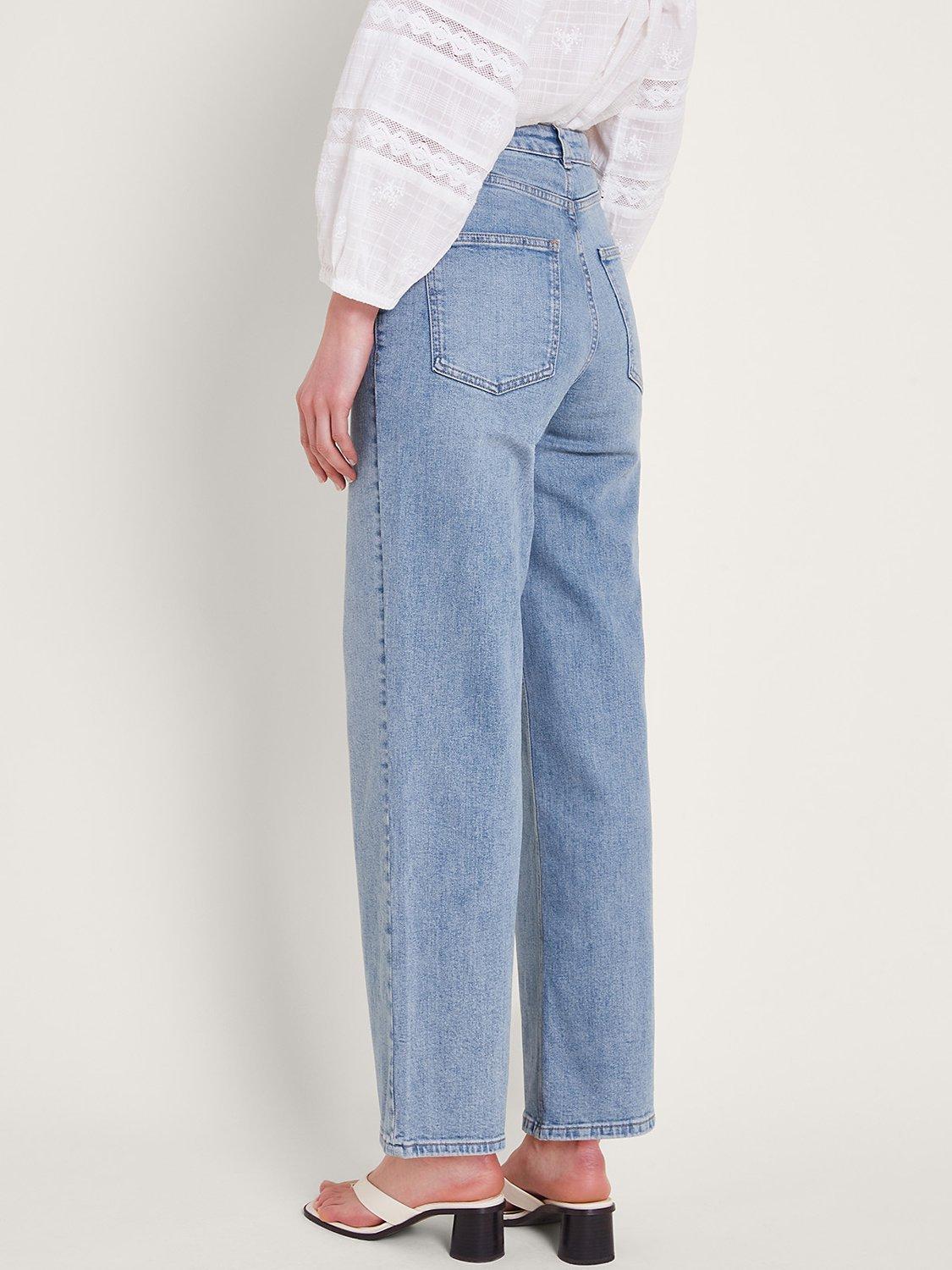 Monsoon Ruby Wide Leg Jeans, Pale Blue, 16